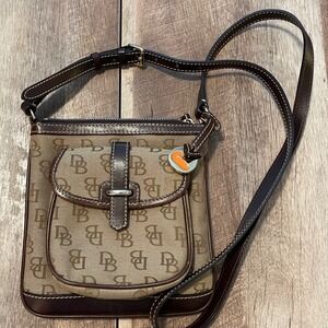 Dooney & Bourke DB Logo Crossbody Bag Brown Coated‎ Canvas Small Purse